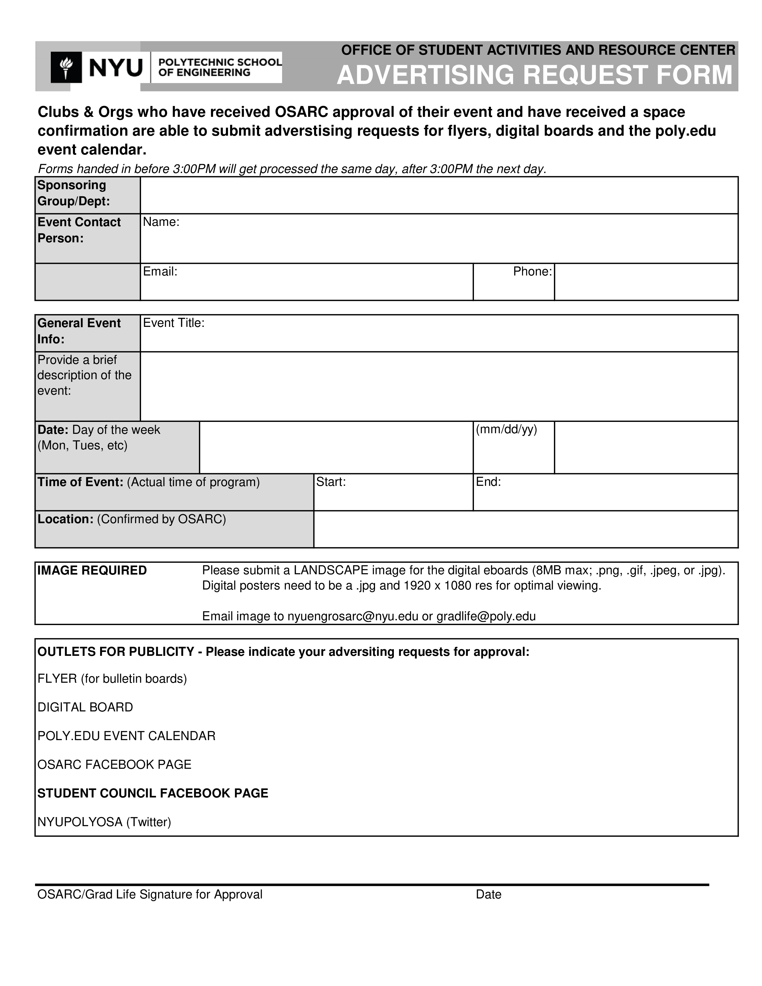 adversiting request form modèles