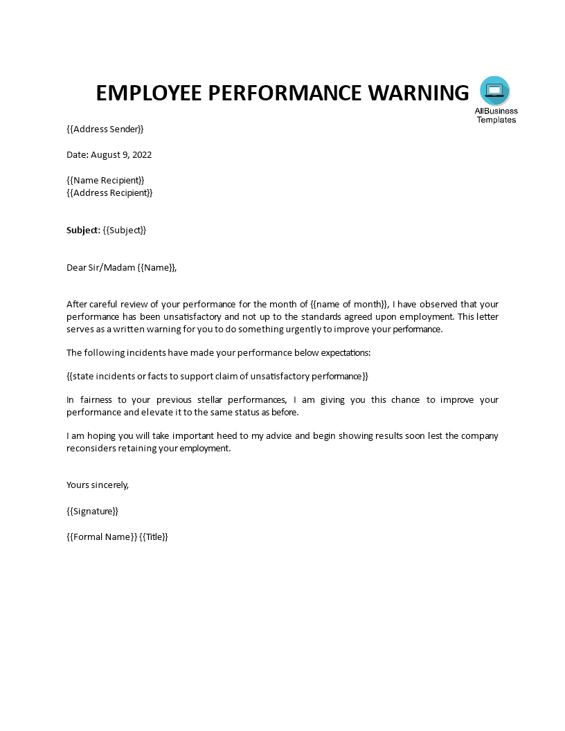 employment performance warning letter modèles