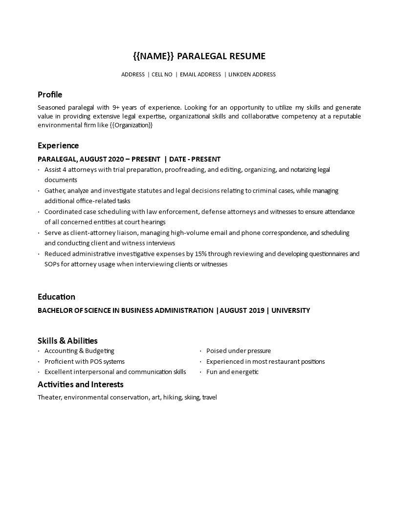 paralegal resume modèles