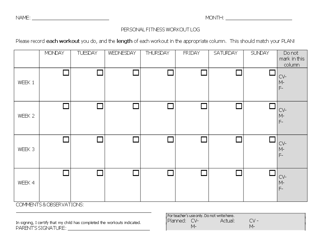 fitness workout log voorbeeld afbeelding 