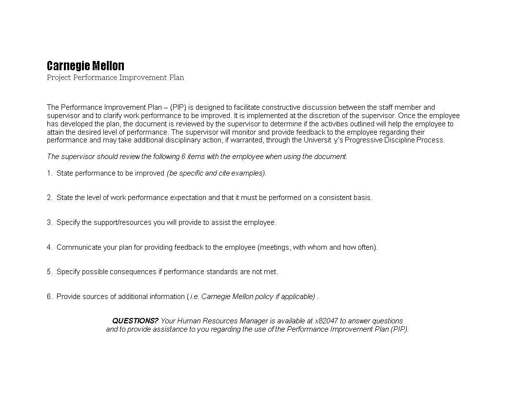 project performance improvement plan modèles