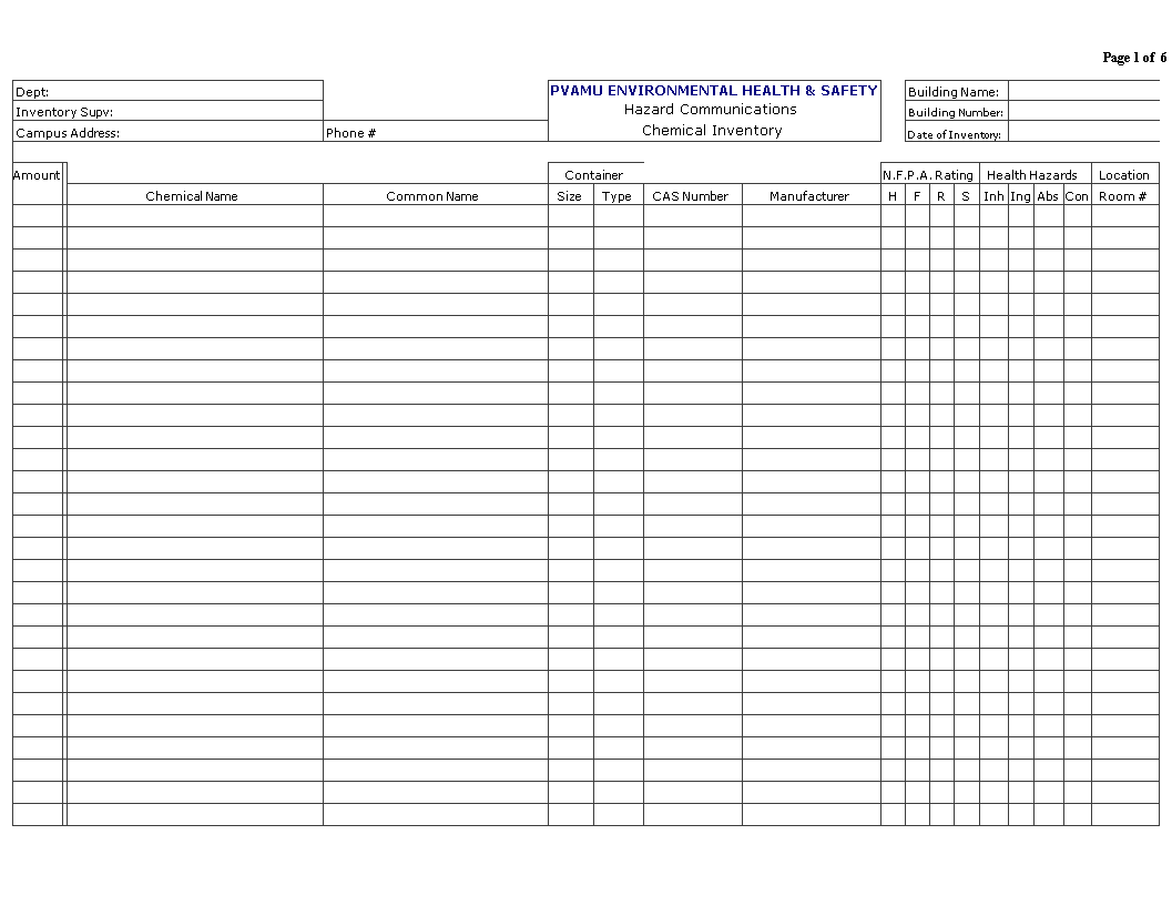 chemical list voorbeeld afbeelding 