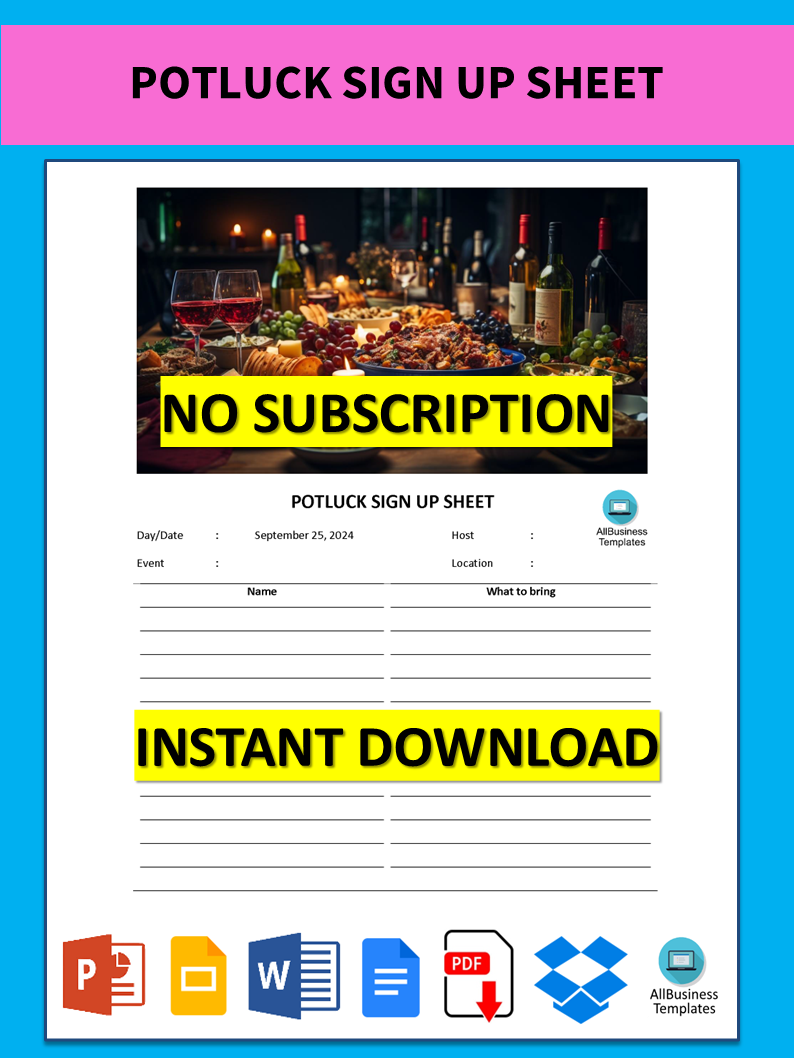 potluck sign up sheet template