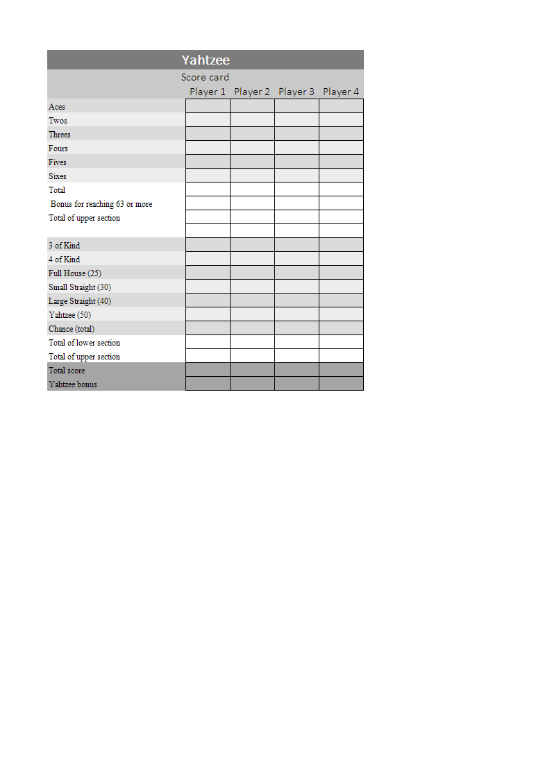 yahtzee score sheets sample Hauptschablonenbild