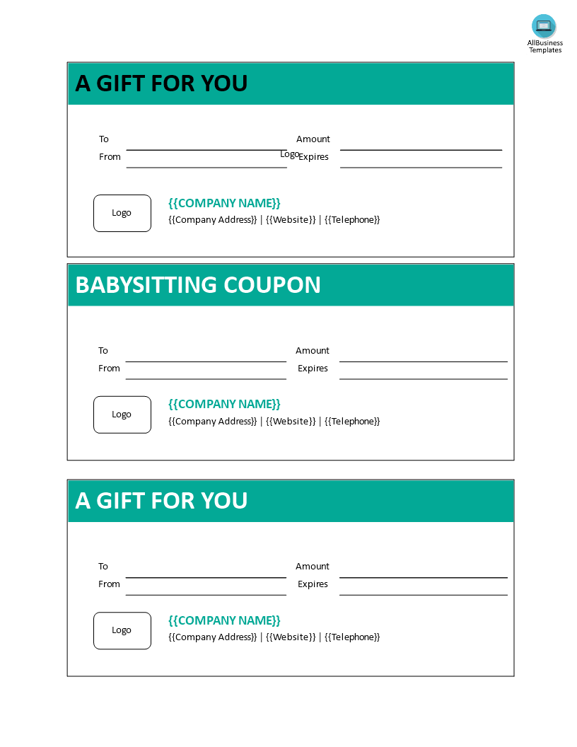 babysitting coupon template Hauptschablonenbild