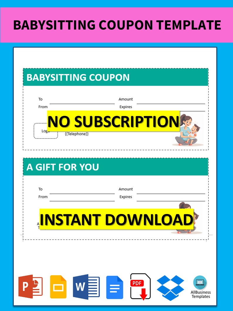 babysitting coupon template voorbeeld afbeelding 