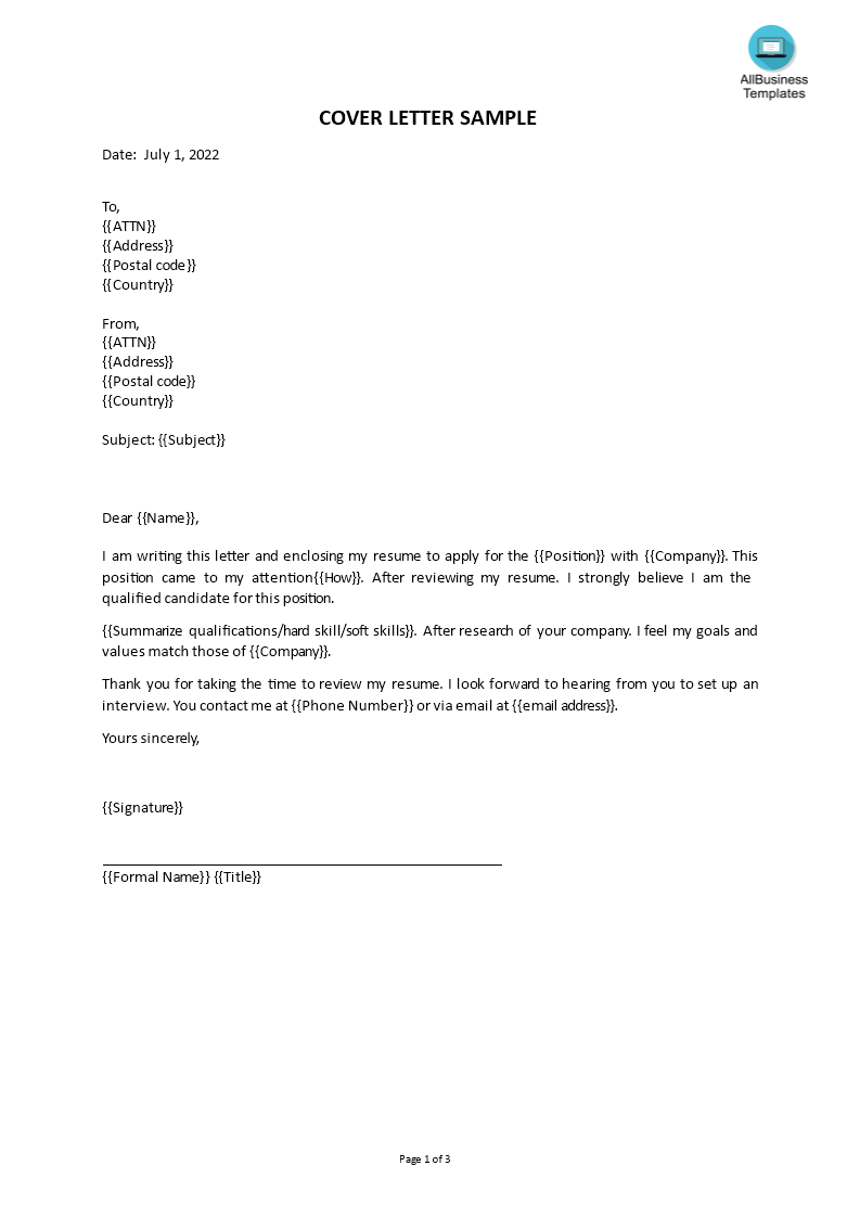 sample cover letter format for job application pdf