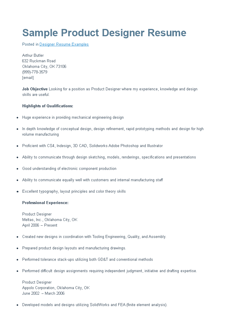 Product Designer Resume main image