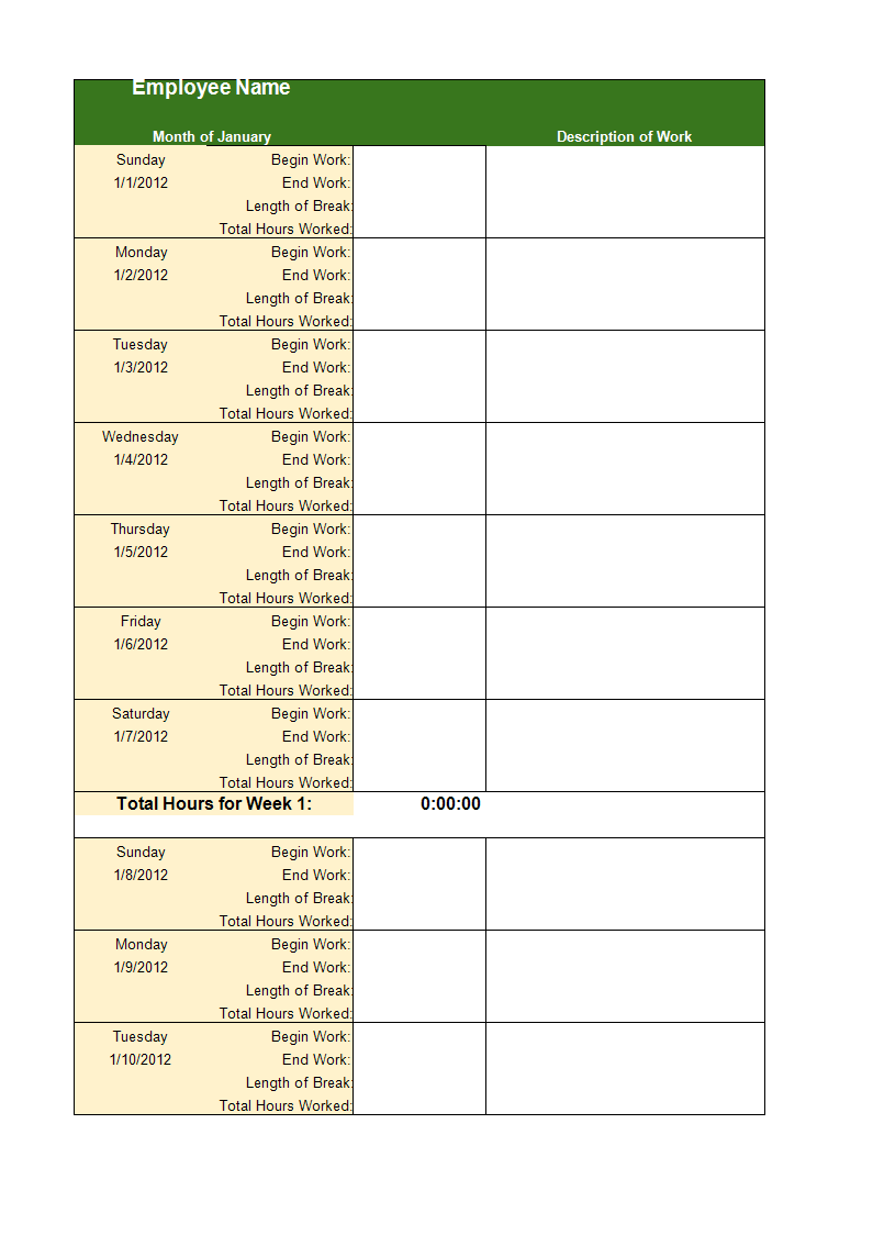 Timesheet XLSX Template 模板