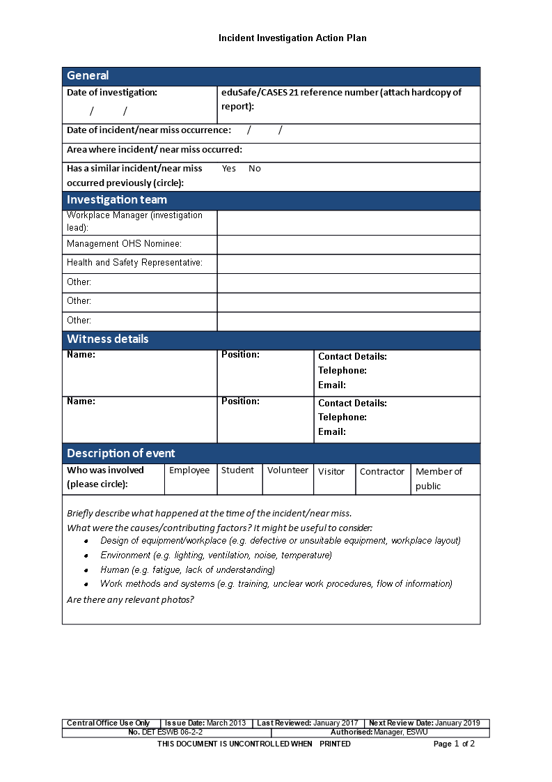 Kostenloses Incident Investigation Action Plan Intended For Hr Investigation Report Template