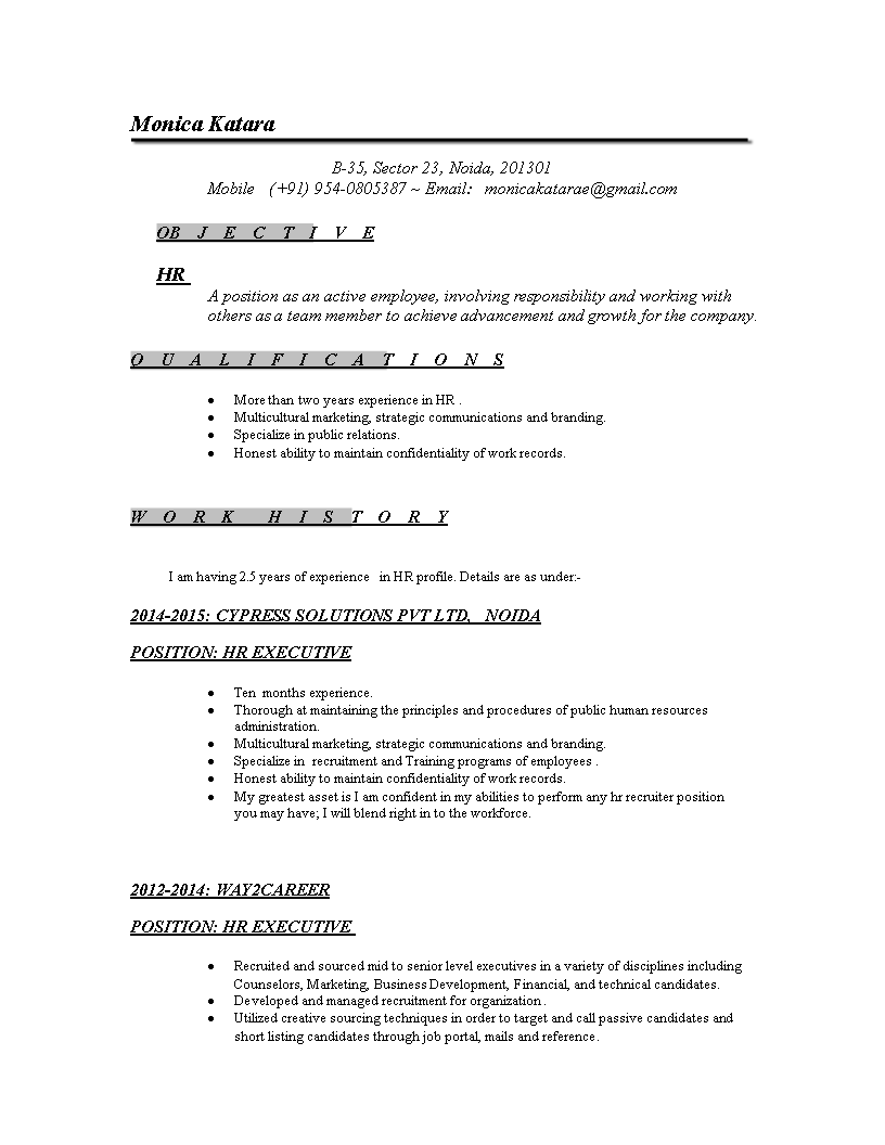 hr recruiter template