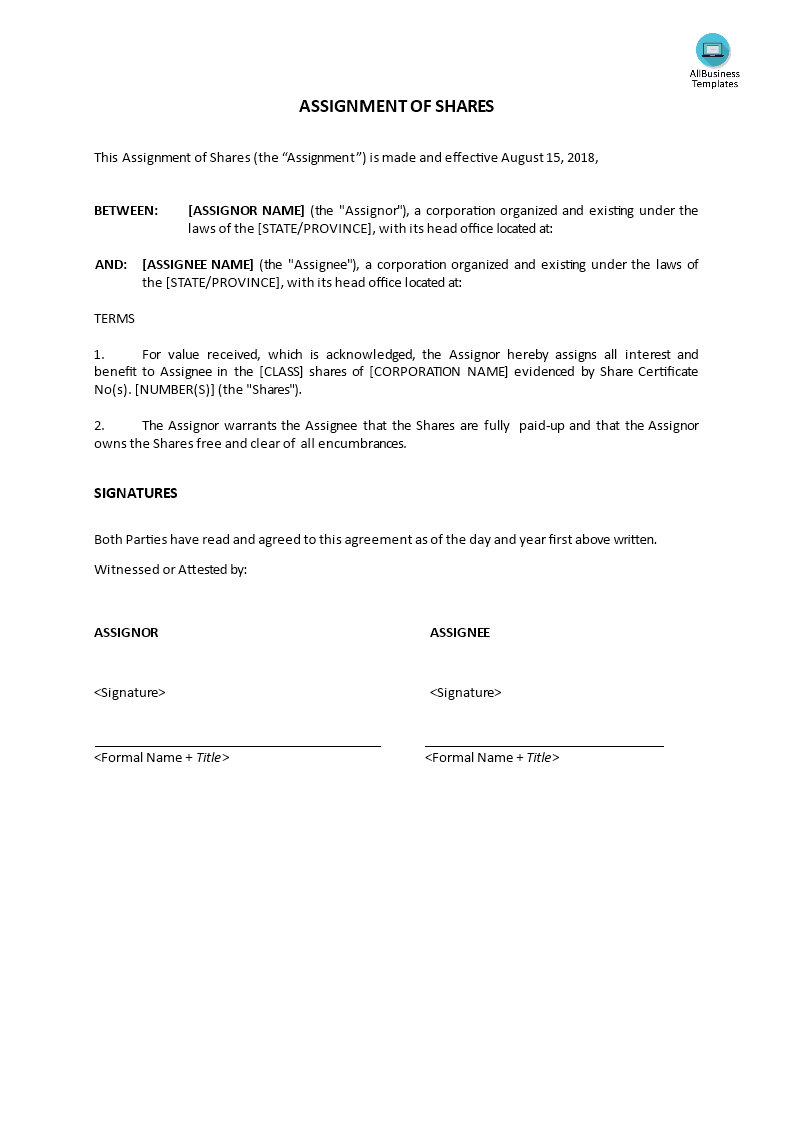 assignment of shares form