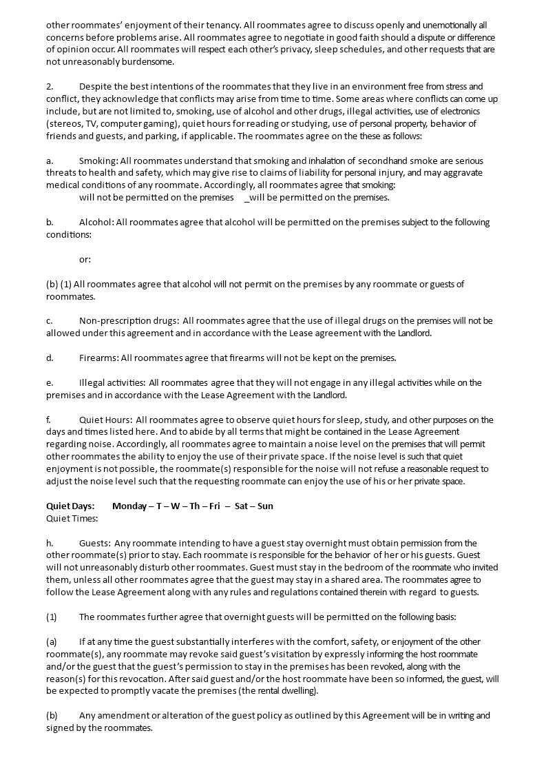 Sample Roommate Agreement Form