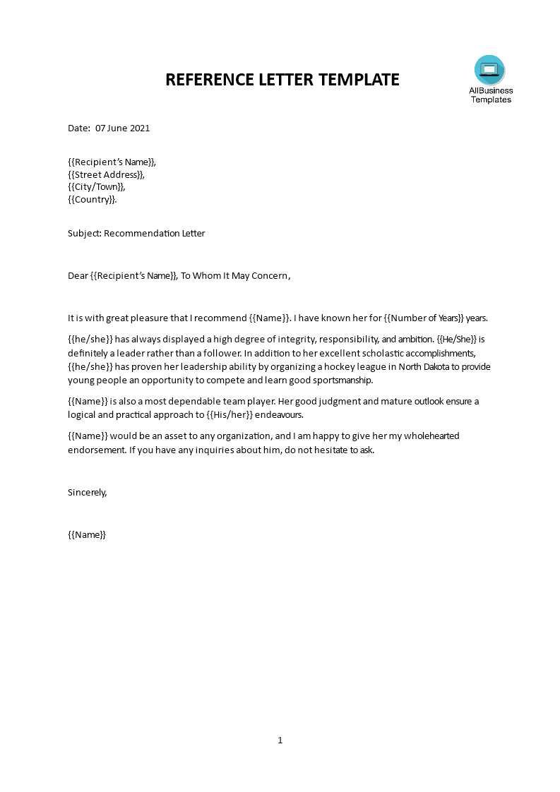 sample character reference letter for a friend Hauptschablonenbild