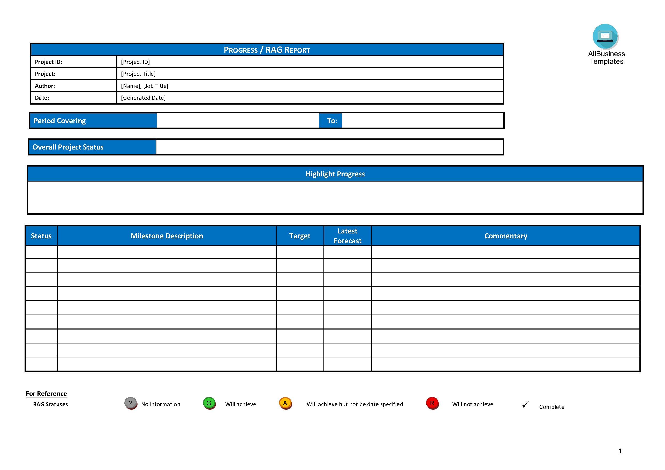 Basic Project Progress Report Templates At