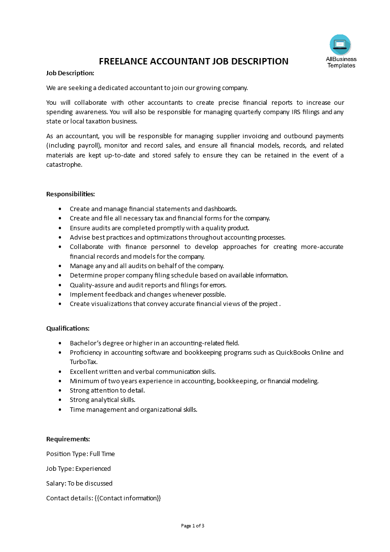 freelance accountant job description modèles