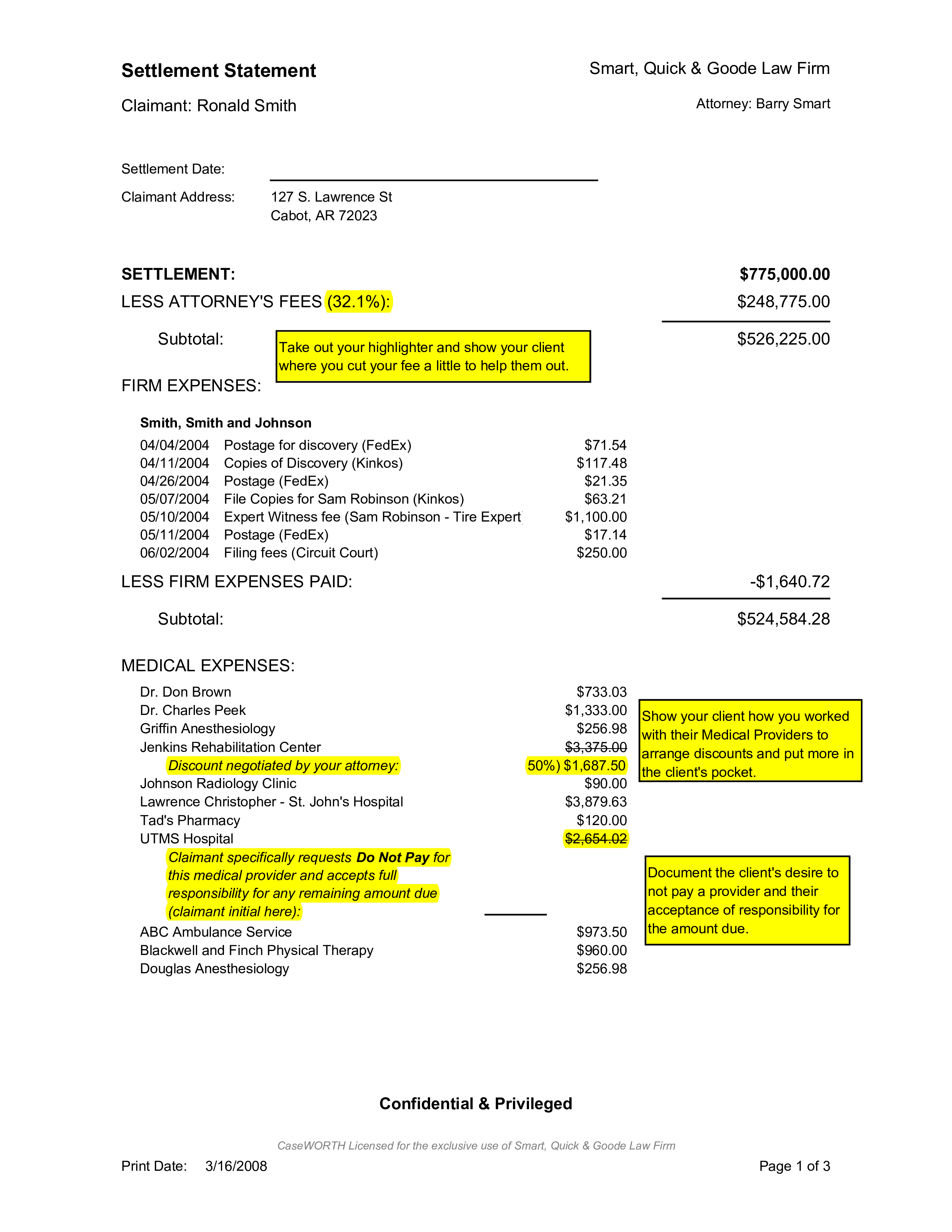 legal settlement statement modèles