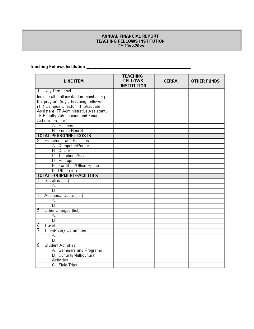 annual financial report word template