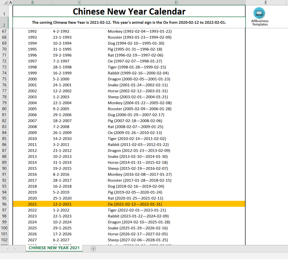 chinese new year calendar ox year 2021 template