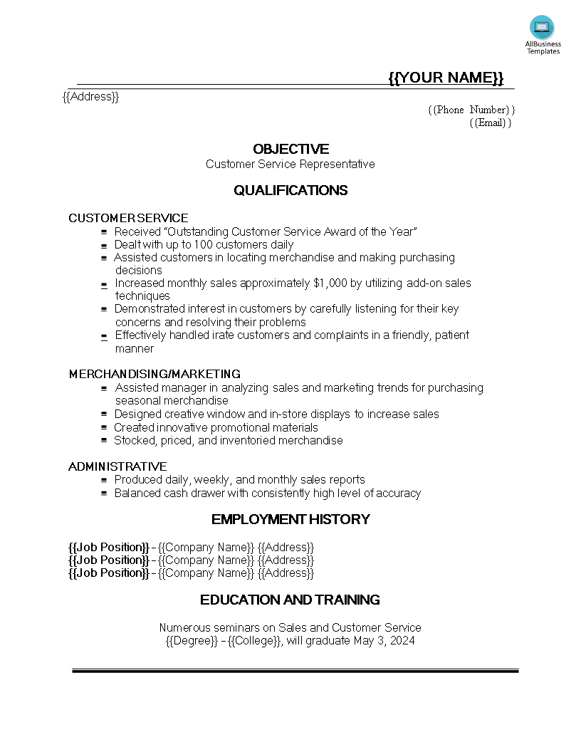 customer service retail sales resume template