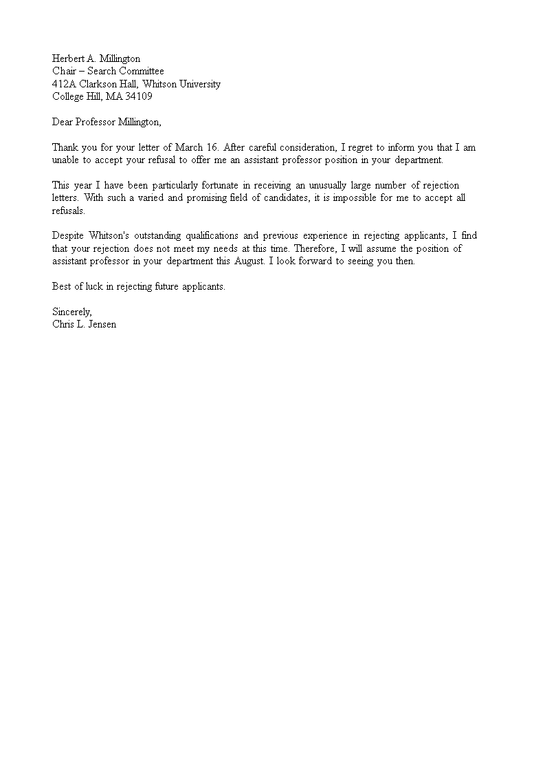 funny job applicant rejection letter template