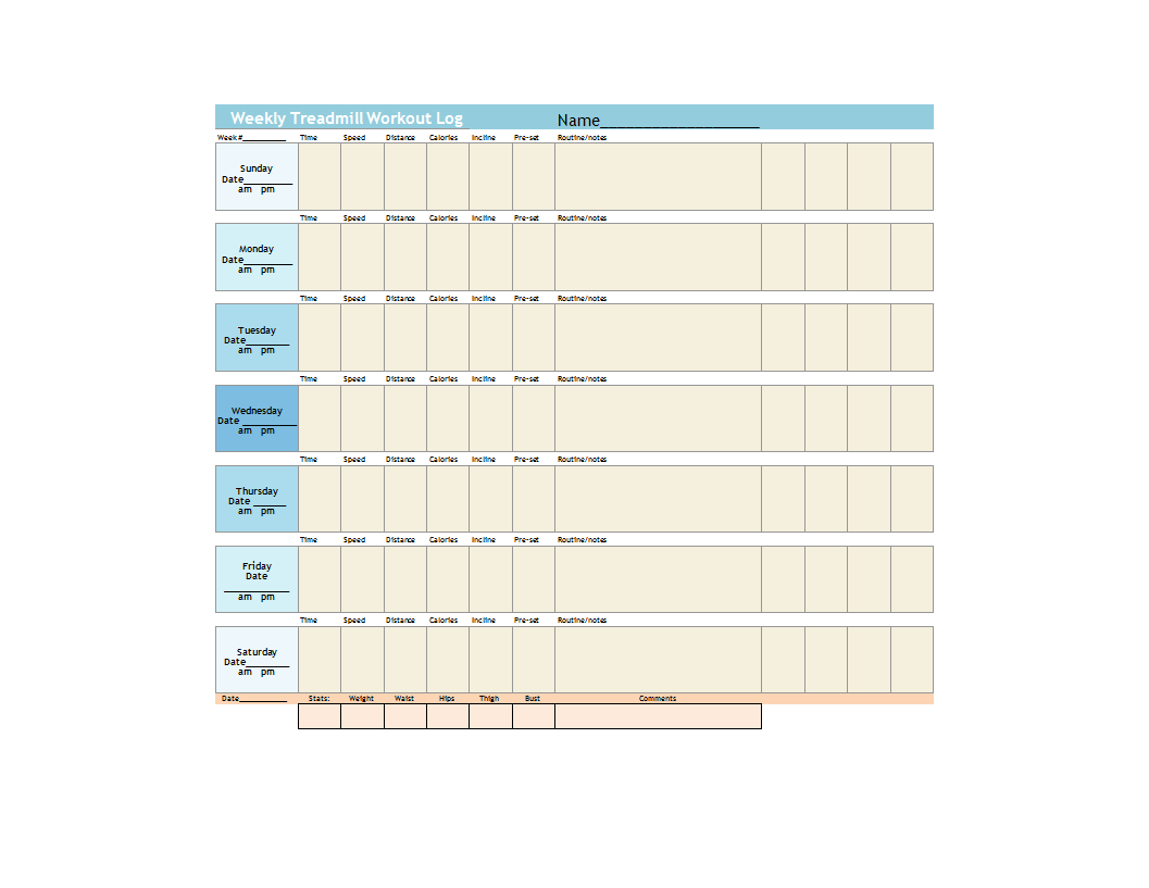 workout template worksheet 模板