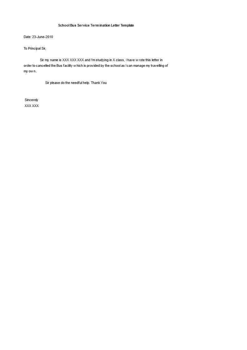 school bus service termination letter template