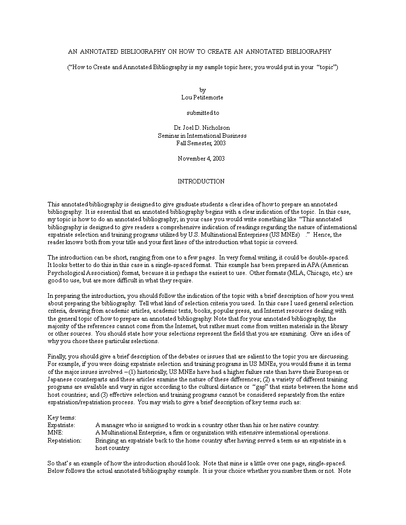 graduate student annotated bibliography template