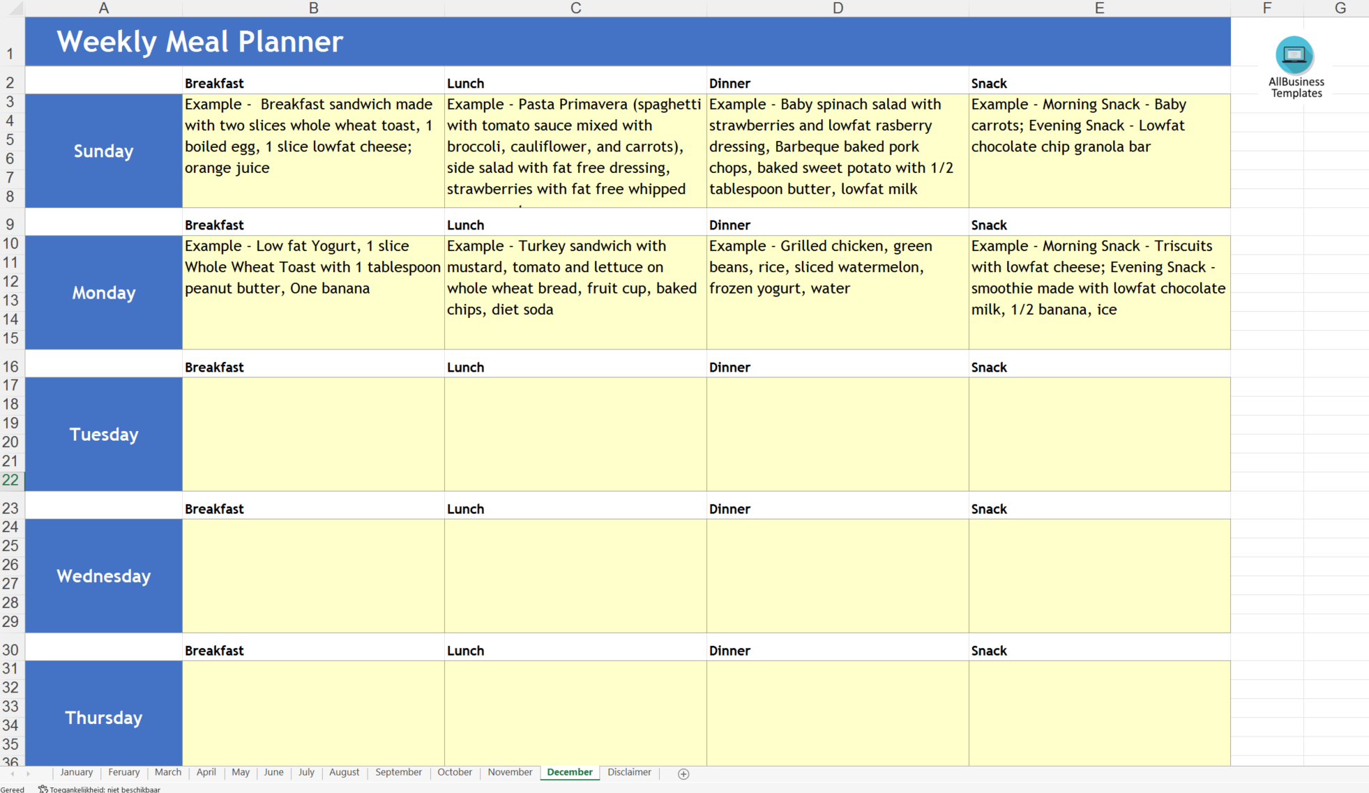 Weekly Meal Planner Menu main image