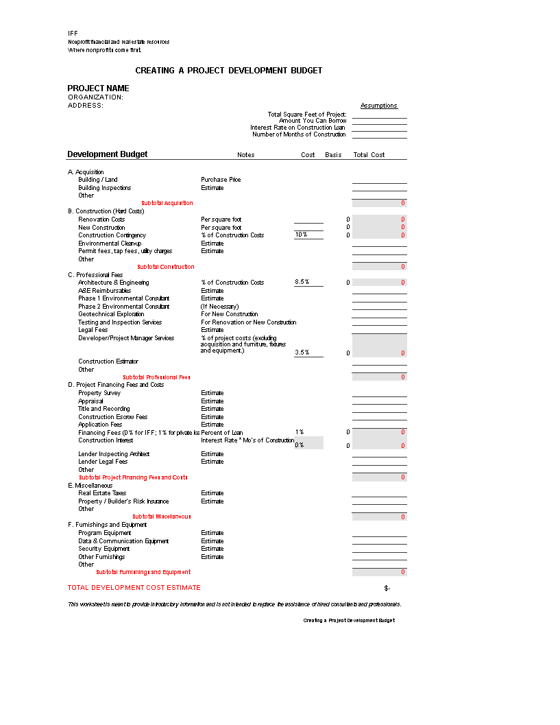 non profit development budget template