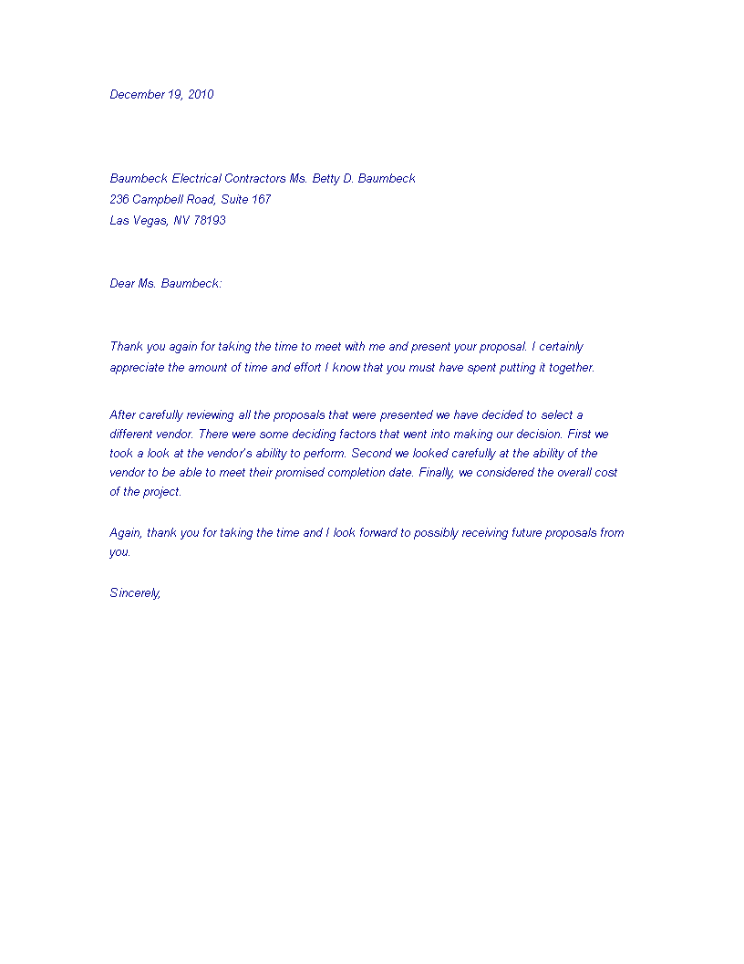 Professional Job Rejection Letter main image