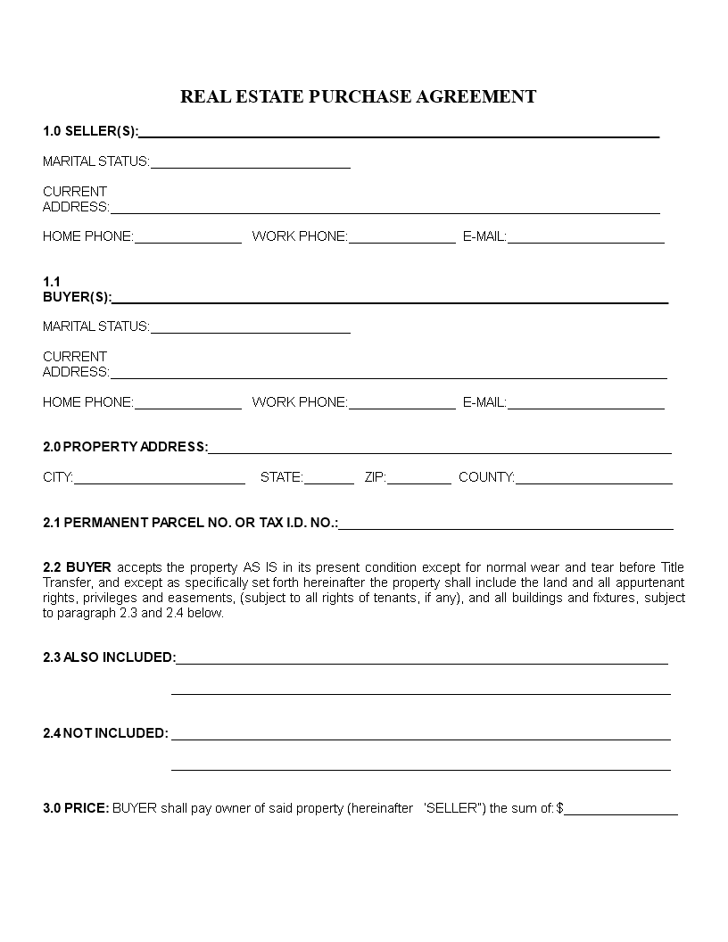 Home Purchase Agreement Template