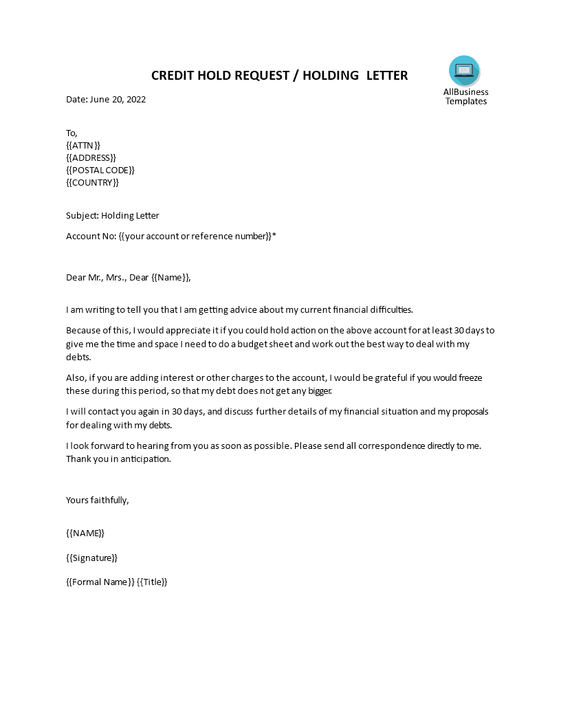 credit hold request letter template