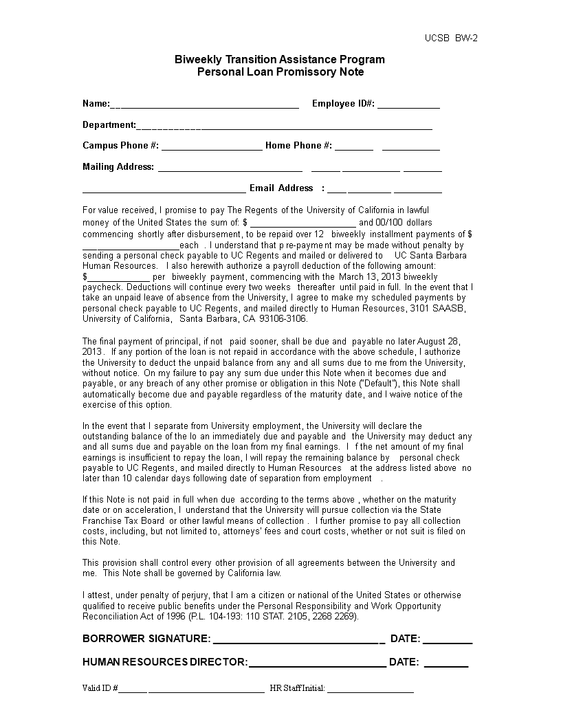 Kostenloses Sample Personal Loan Promissory Note In Loan Promissory Note Template