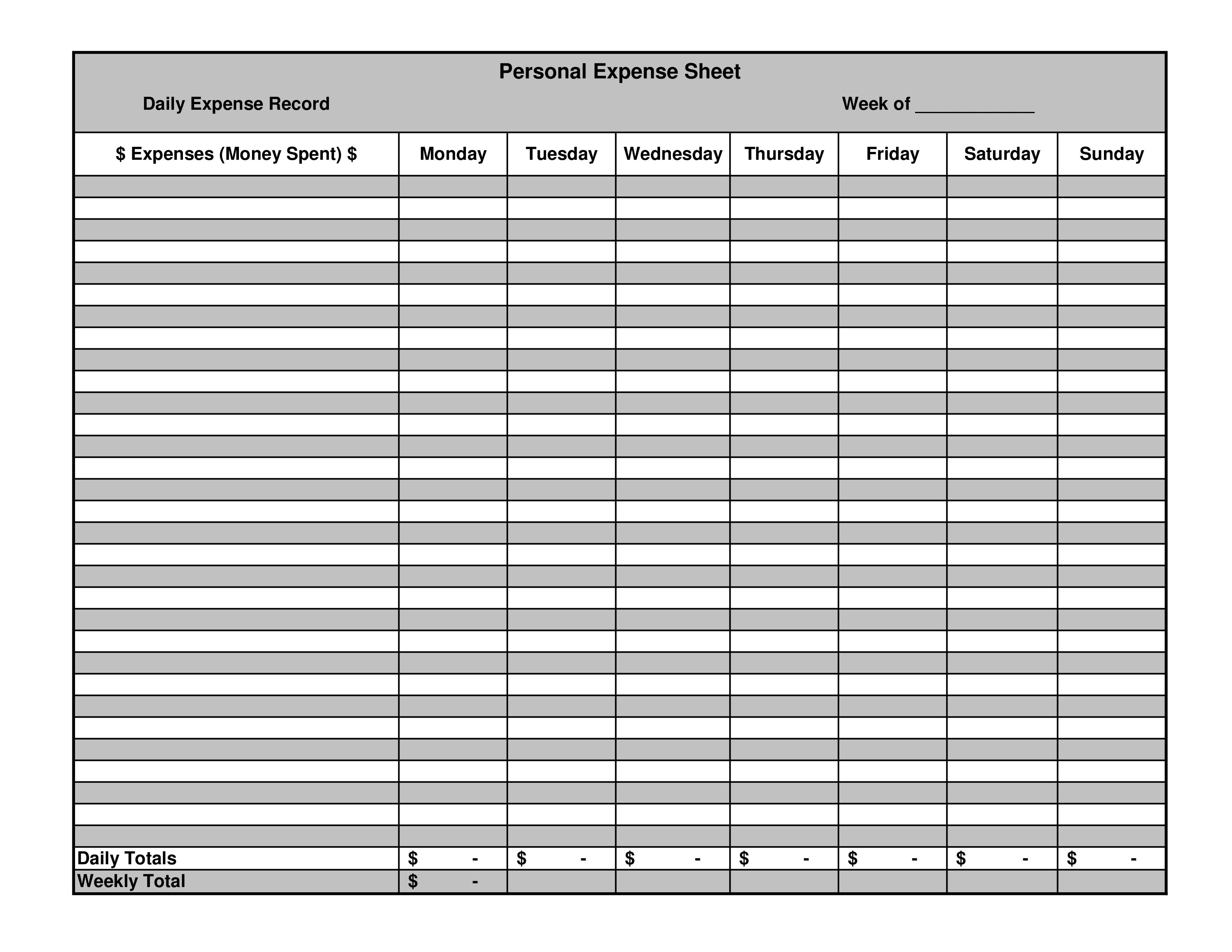 personal expense template