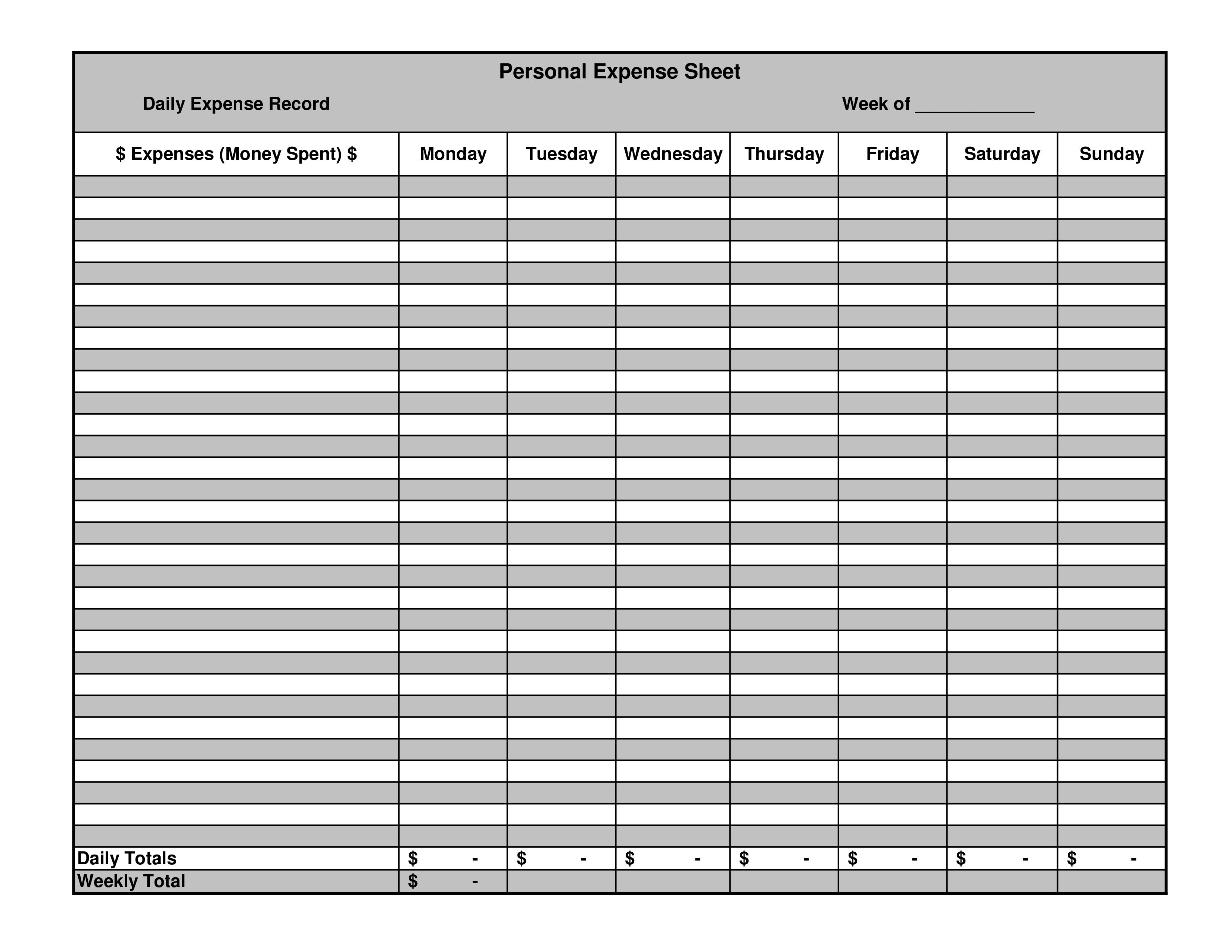 Personal Expense Templates At Allbusinesstemplates