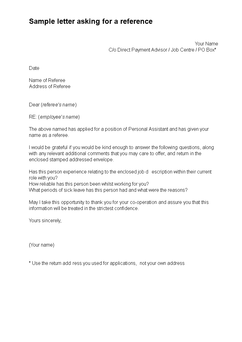 reference request letter template modèles