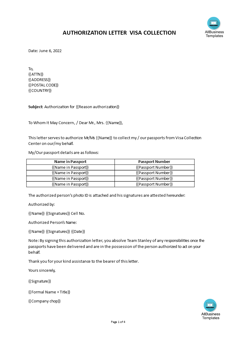 Claim Authorization Letter 模板