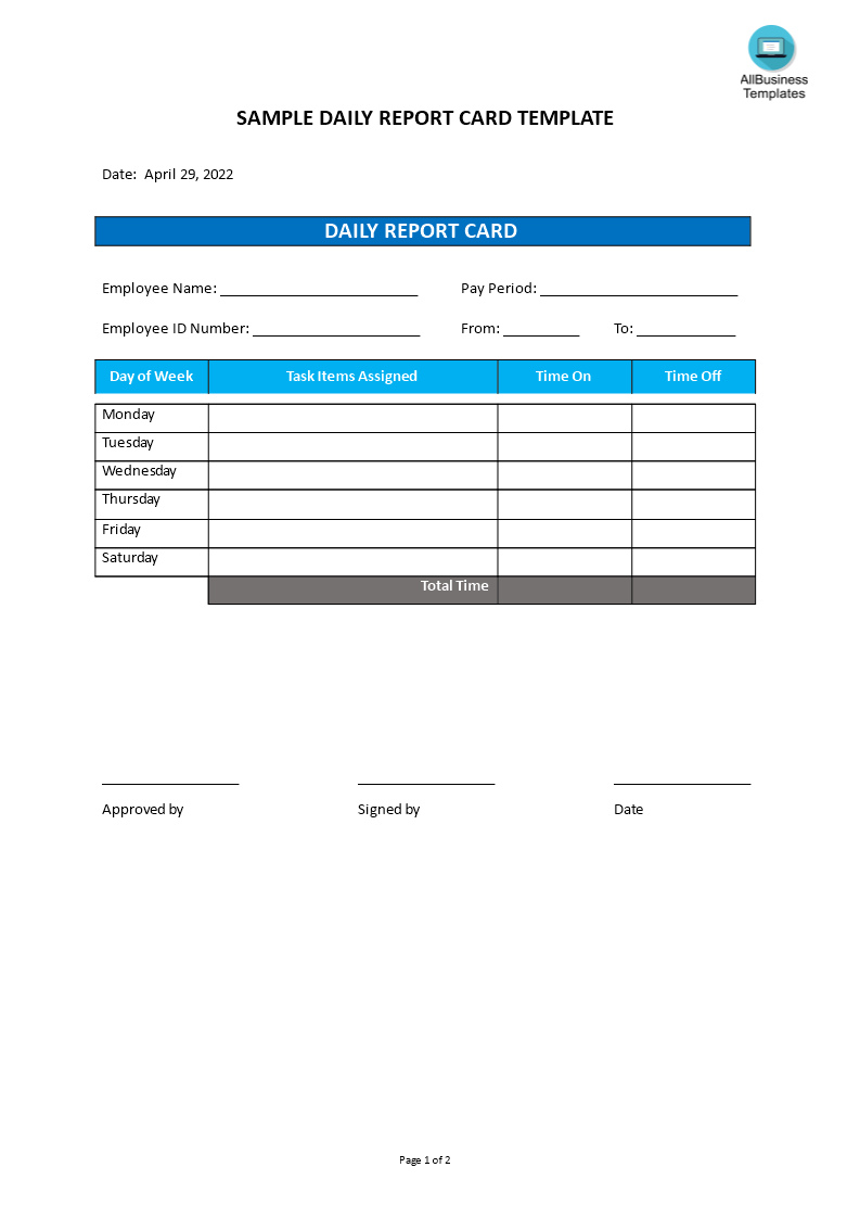 Daily Report Card Template main image