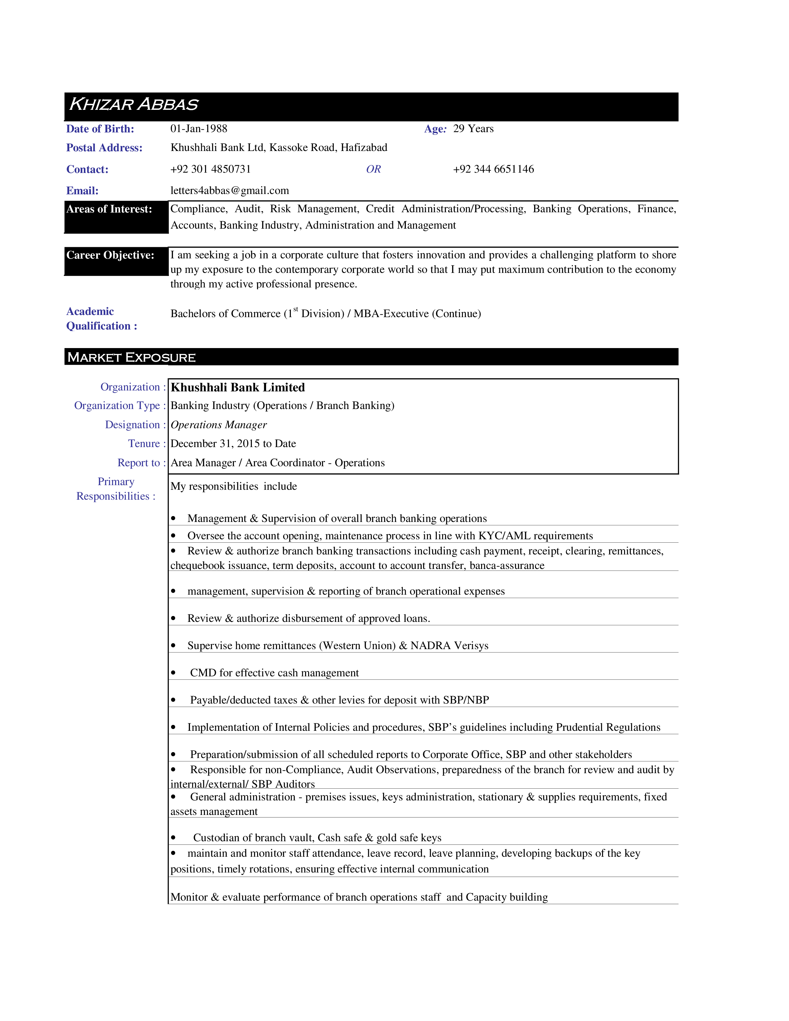 retail banking operations cv template template