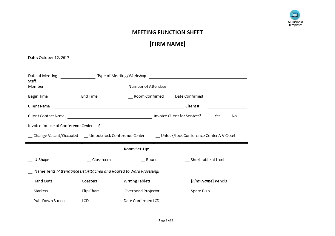  Meeting Function Sheet Allbusinesstemplates