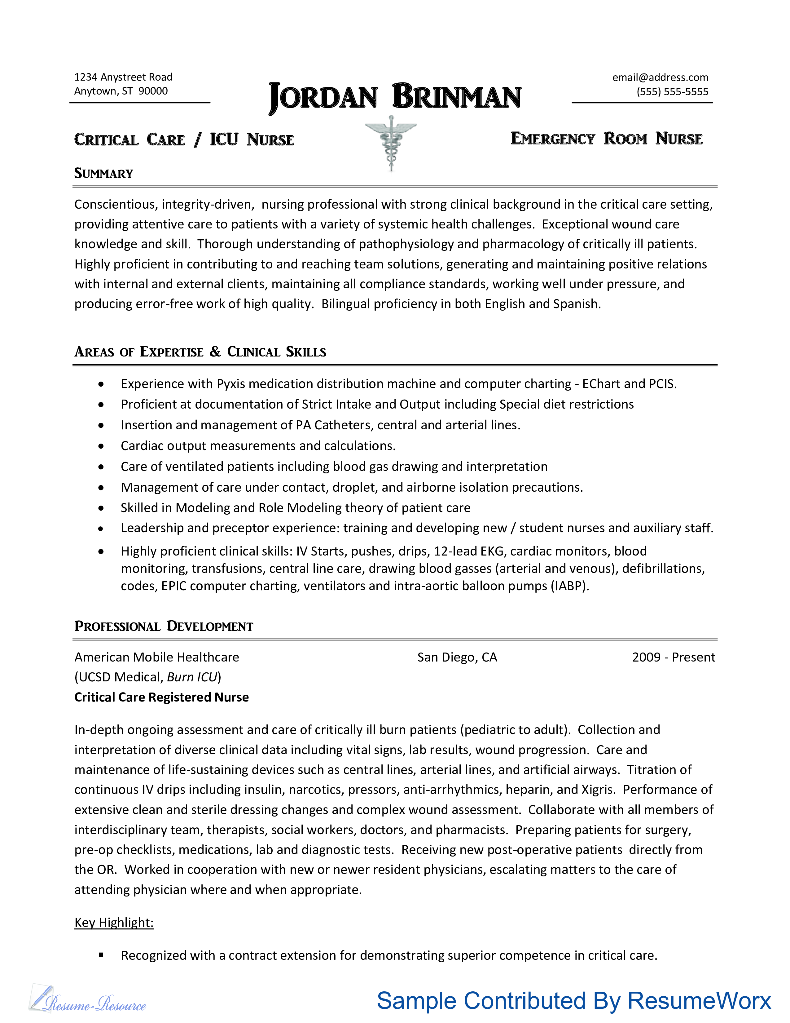 medical nurce resume sample modèles