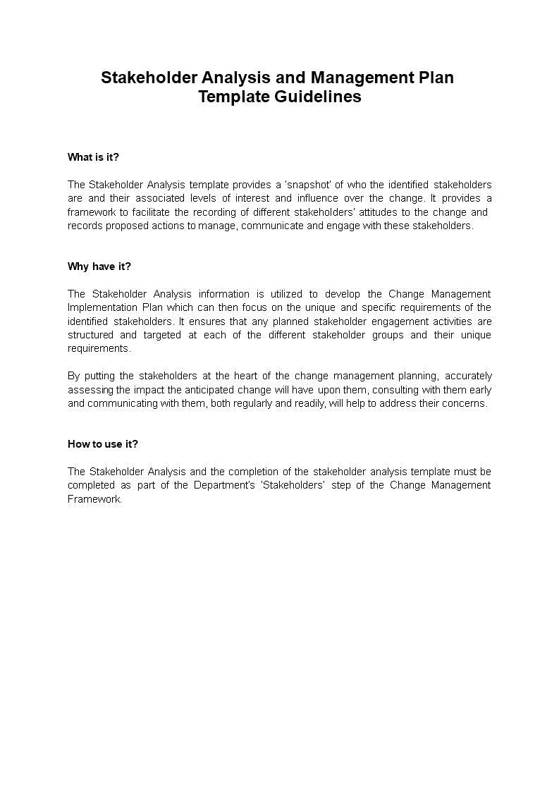 stakeholder analysis management plan template