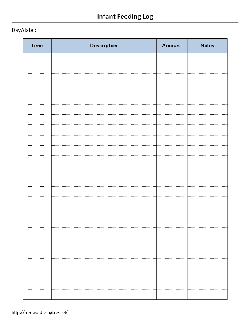 infant feeding time log voorbeeld afbeelding 