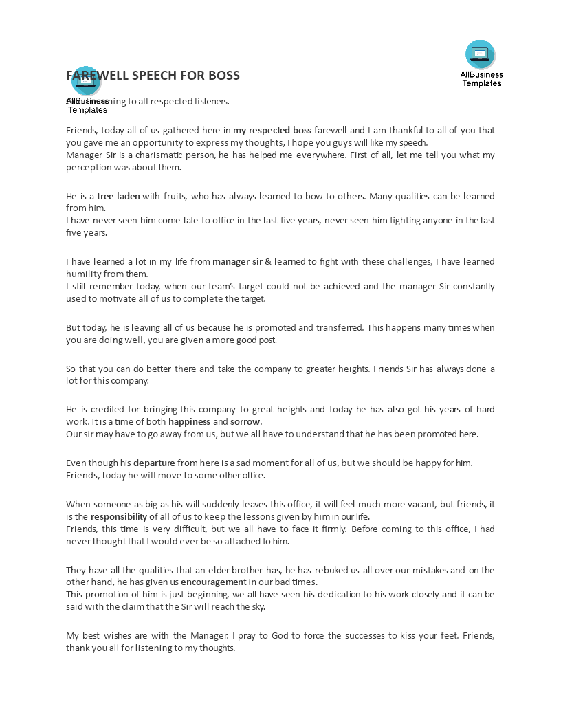 staff farewell party speech template