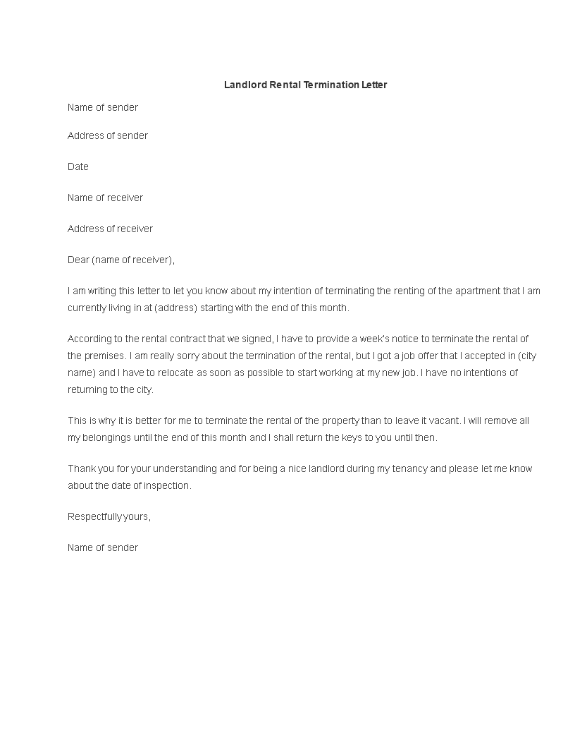 rental termination letter by tenant modèles