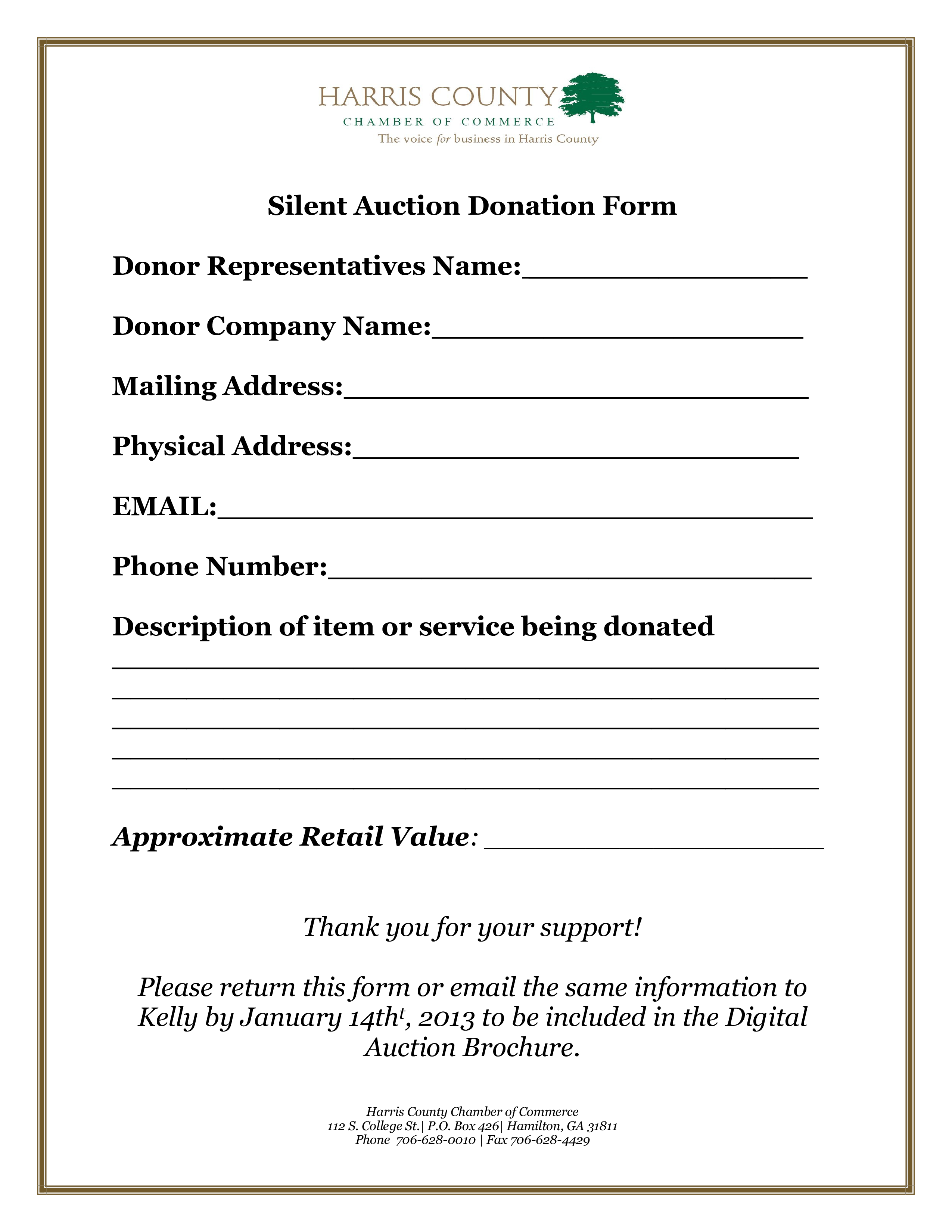 Silent Auction Donation Receipt Template