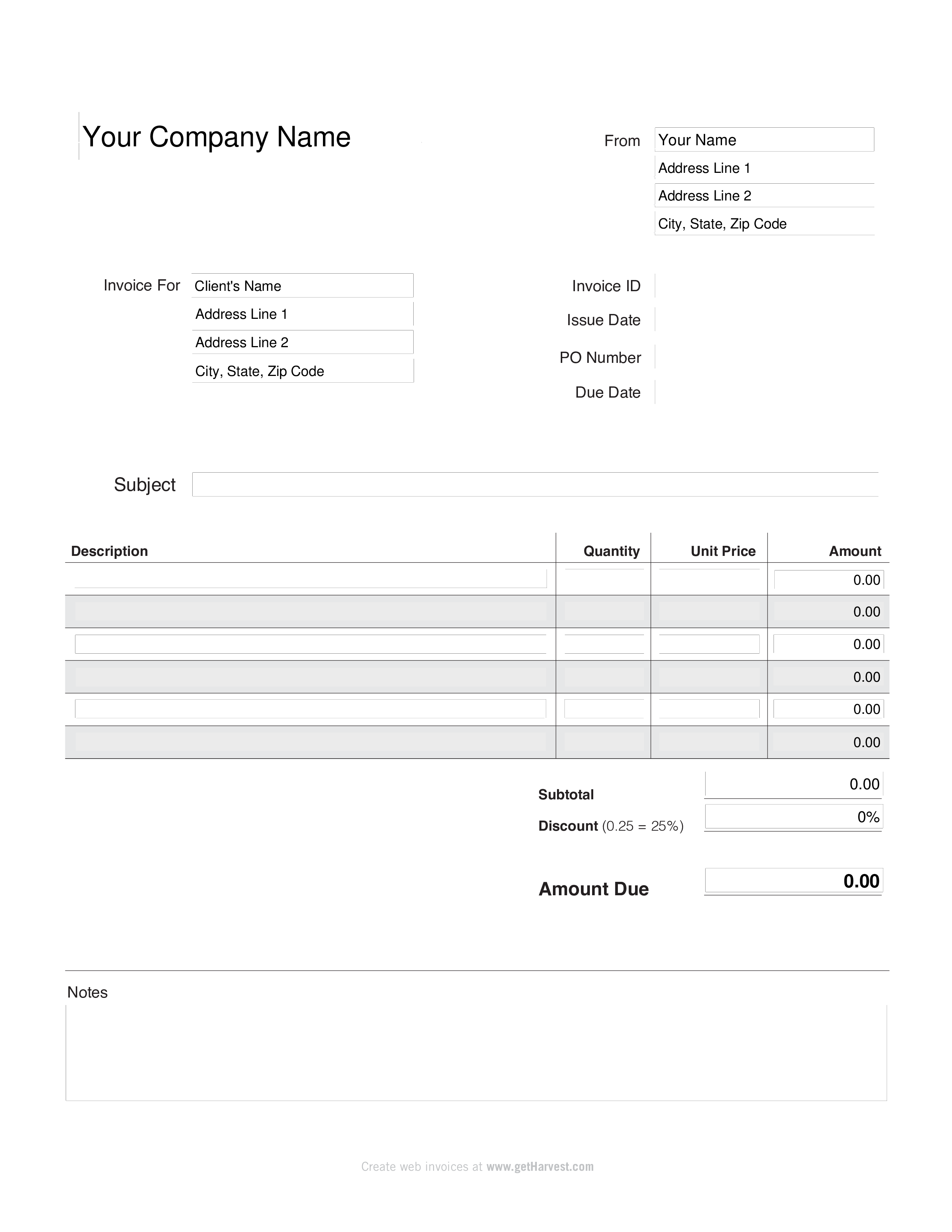 免费 Blank Work Company Invoice 样本文件在